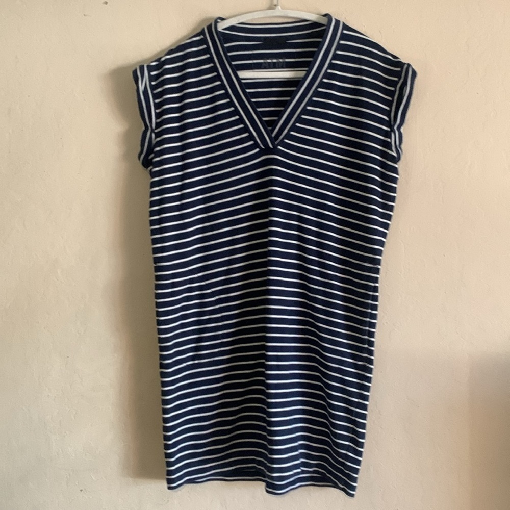 ATM ANTHONY THOMAS MELILLO Stripe Shift Dress In Navy/ Chalk Stripe Size Small - Picture 3 of 9